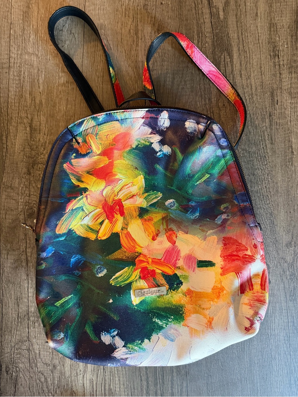 Desigual Painted Floral Mini Backpack in Yellow, Green & Red